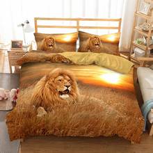 Conjunto de roupa de cama 3d leão, animais, king, leão, capa de edredom, colcha, adultos, crianças, adultos, dourado 2024 - compre barato