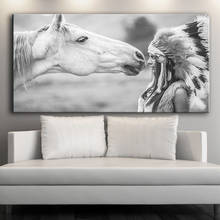 Pintura decorativa preta e branca minimalista indiana, cavalo e menina, poster de arte de parede, impressões de tela, imagens de parede para sala de estar 2024 - compre barato