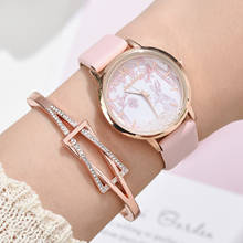 Relógio de pulso cristal feminino, relógio adorável com pulseira de couro de quartzo e fivela 2024 - compre barato