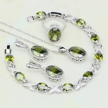 Bohemia corona Zircon verde olivo de la joyería de la plata esterlina 925 para mujeres, pendiente de la boda/colgante/Collar/pulsera/anillo 2024 - compra barato