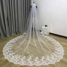 Real Photos Tulle Applique Cathedral Wedding Bride Veil White Ivory White Veil Hand Stitched Metal Comb 2024 - buy cheap