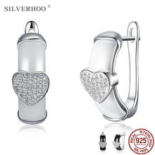 SILVERHOO Genuine 925 Sterling Silver Heart Full Cubic Zirconia Earrings For Women Trendy Ceramics Stud Earring Fine Jewelry 2024 - buy cheap