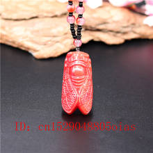 Natural Red Coral Jade Stone Cicada Pendant Beads Necklace Chinese Jadeite Jewelry Charm Amulet Carved Gifts for Women Men 2024 - buy cheap