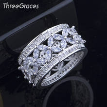 ThreeGraces Trendy Mirco Pave Marquise Cubic Zirconia White Gold Color Wedding Engagement Party Big Flower Ring for Women RG087 2024 - buy cheap