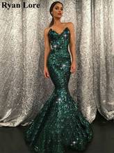 Green Mermaid Sequins Evening Dresses Women Formal Party Night Prom Gowns 2020 Sleeveless robe Sweetheart Neck Long Vestidos 2024 - buy cheap