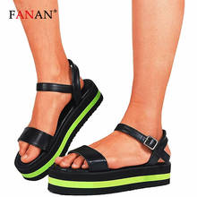FANAN-Sandalias de plataforma con punta abierta y correa en el tobillo para mujer, zapatos planos de verano para fiesta, cuñas 2024 - compra barato