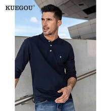 KUEGOU 2022 Spring Cotton Embroidery Black Polo Shirt Men Long Sleeve Slim Fit Fashion For Male Wear Plus Size Clothing 88085 2024 - buy cheap