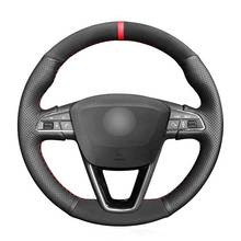 Hand-stitched Black Genuine Leather Suede Car Steering Wheel Cover for Seat Leon Ibiza Alhambra Arona Ateca Tarraco Toledo 2018 2024 - buy cheap