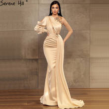 Serene hill satin champagne sexy vestidos de noite para as mulheres 2020 sereia miçangas um ombro vestido de noite design bla70706 2024 - compre barato