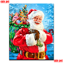 2020 pintura diamante redondo papai noel com presente broca completa 5d ponto cruz strass de imagem mosaico de diamante presente natal 2024 - compre barato