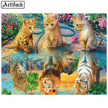 Pintura de diamantes 5d para manualidades, mosaico de diamantes 3d de gato y perro, reflejo de Tigre y León, Cuadrado/redondo, bordado de diamantes 2024 - compra barato