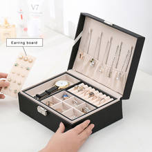 Caixa organizadora de joias de couro pu, camada dupla, brincos, anéis, pulseiras, exibição, caixa de armazenamento com bloqueio 2024 - compre barato