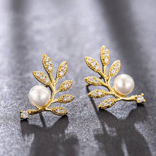 New Popular Design 14K Real Gold Artistic Leaves Earrings for Women Charm Jewelry S925 Silver Needle Shiny Zirconia Stud Party 2024 - buy cheap