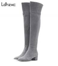 LDHZXC over the knee boots genuine leather cow suede medium heel women boots winter boots thick heel snow boots size 33-43 2024 - buy cheap