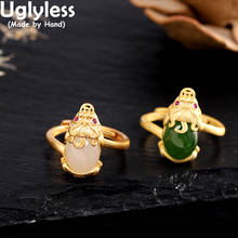 Uglyless Traditonal China Myth brave troops Animals Rings for Women Natural Hotan White Green Jade Rings 925 Silver Jewelry Gold 2024 - buy cheap