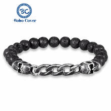 Charm Natural Stone Beaded Skull Bracelet women Black Lava Stone Handmade Bracelets Men's Metal punk Jewelry gifts DropShipping 2024 - buy cheap