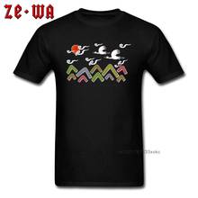 Black T-shirt Men Japan Style T Shirts Harajuku Color Mountain Tshirt Crane Abstract Scene Printed Clothes Casual Cotton Tops 2024 - buy cheap