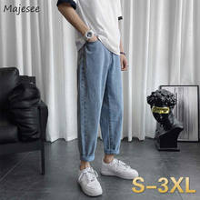 Men Jeans Ankle-length Oversize 3XL Loose Straight Solid Simple Leisure All-match Korean-style Trendy Washed Denim Trousers Male 2024 - buy cheap