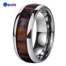 8mm masculino feminino engament anel de carboneto de tungstênio com embutimento de madeira real cúpula banda conforto ajuste 2024 - compre barato