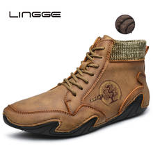 LINGGE-Botas de nieve hechas a mano para hombre, zapatos cálidos de cuero partido, para invierno, para exteriores, 38 a 48 2024 - compra barato