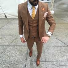 Slim Fit Brown Groom Tuxedos Peakl Lapel Groomsmen Mens Wedding Dress Excellent Man Jacket Blazer 3 Piece Suit(Jacket+Pants+Vest 2024 - buy cheap