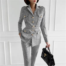 Fashion Office Ladies Plaid Suit Slim Fit  Autumn Winter New 2 Pcs Blazer Suits Vintage Business Work Outfits Ensemble Femme 2024 - buy cheap