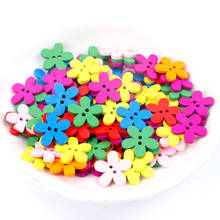 Multicolor Cute Flower Shape Buttons 2 Holes Wooden Handmade Sewing Painting Decoration Scrapbooking Crafts DIY 14x15mm 100pcs 2024 - buy cheap