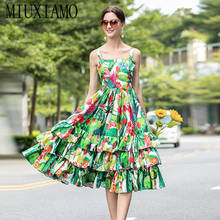 MIUXIMAO High quality 2020 summer Dress fashion Cactus print cascading cake type sexy harness beach style women dress 2024 - buy cheap