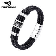FIREBROS 2022 New Magnetic Buckle Stainless Steel Charm Genuine Leather Bracelet Bangle Men Antique Punk Jewelry Gift Accessory 2024 - buy cheap