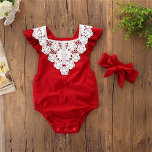 Infant Baby Girl Lace Romper Dress Pattern Flying Sleeve Newborn Triangular Climbing Romper Jumpsuit Headband suit 2024 - buy cheap