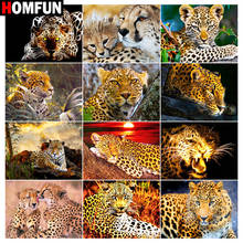 Homfun pintura diamante quadrado completo/redondo diamante "leopardo floresta animal" padrão bordado ponto cruz 5d strass pintura 2024 - compre barato