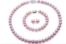 Conjunto de joyería para mujer, collar, pulsera, pendientes de botón, perla redonda púrpura de 10mm, Perla de agua dulce cultivada AAA 2024 - compra barato
