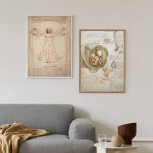 Leonardo Da Vinci-pósteres de hombre de Vitruvio, mapa de delugio de Imola, pegatina de pared Vintage nostálgica, pintura decorativa 2024 - compra barato