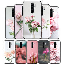 Capa de celular preta de silicone, peônia, flor rosa, para redmi note 9 8 7 pro s 8t 7a 2024 - compre barato