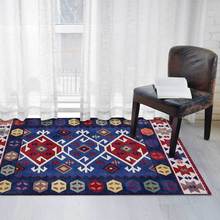 Модный Ретро этнический стиль геометрический темно-синий красный гостиной прикроватный коврик для спальни коврик на заказ 2024 - купить недорого