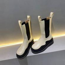 vallu 2020 autumn and winter new style thick bottom unique line leather fight rubber band daily casual wild fashion high boots 2024 - buy cheap