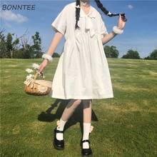 Vestido feminino de verão, harajuku, kawaii, branco, todos os jogos, estilo escolar, puro arco, escola diária, ulzzang, simples 2024 - compre barato