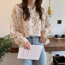 Long Sleeve Women Chiffon Shirt Floral Turn-down Collar Fashion Female Shirts Chic Pockets Ladies Single-breasted Loose Shirts 2024 - buy cheap