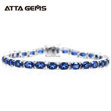 Pulseira de prata esterlina 18 quilates safira azul, pulseira para mulheres, bracelete de tênis de safira, moda casamento 2024 - compre barato