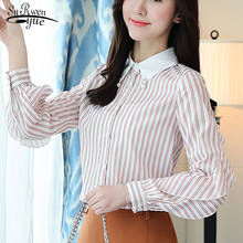 Blusas Mujer New Cardigan Striped Blouses Woman 2021 OL Long Sleeve Turn-down Collar Female Chiffon Shirt Women Tops 5409 50 2024 - buy cheap