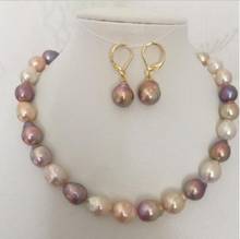 Jewelry Free Shipping  gorgeous set of 12-13mm south sea baroque multicolor pearl necklace &earring 925silver 2024 - buy cheap