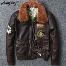 YOLANFAIRY-chaqueta de cuero genuino Vintage para hombre, cazadora de cuero de vaca puro, 100%, invierno, cálido, MF257 2024 - compra barato