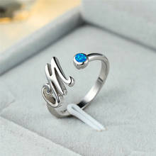 Cute Female Blue Opal Stone Ring Charm Silver Color Wedding Rings For Women Classic Adjustable letters M Thin Engagement Ring 2024 - buy cheap