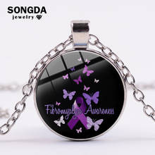 SONGDA Fibromyalgia Awareness Necklace Purple Ribbon Symbol Handmade Art Photo Glass Cabochon Pendant Necklace Fibromyalgia Gift 2024 - buy cheap