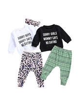 Newborn Toddler Girls 3 Pcs Outfits Letter Printed Shirt Top + Leopard Long Pant and Headband Clothes Sets 2024 - buy cheap