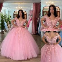 Angelsbridep-vestido de baile con hombros descubiertos, quinceañera, 15 fiesta, apliques formales, hecho a mano, flor, tul, Princesa, cumpleaños 2024 - compra barato