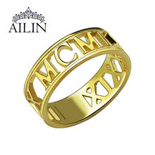 Ailin 18k ouro-banhado a ouro anéis de aço inoxidável mulher homem personalizado numerais romanos data anel personalizado presente jóias bague homme 2024 - compre barato