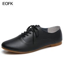 EOFK-zapatos planos informales con cordones para mujer, calzado Oxford de piel auténtica, color blanco, para primavera 2024 - compra barato