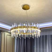 Anéis modernos do candelabro de ouro redondo na sala estar quarto sala de jantar decoração para casa cristal pendurado lâmpada led luminária 2024 - compre barato