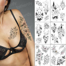 sexy temporary tattoo minimalist vintage sketch flower tattoo designs black big waterproof women fashion tattoos 6pcs/lot sheet 2024 - buy cheap